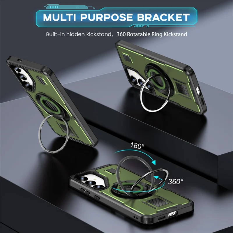 For Samsung Galaxy S25 Case TPU+PC Kickstand Phone Cover with Silicone Finger Strap - Army Green