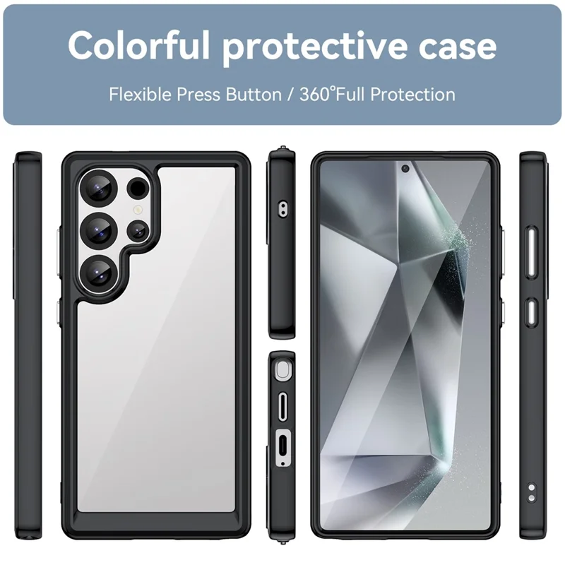 For Samsung Galaxy S25 Ultra Case TPU+Acrylic Protective Clear Phone Cover - Black