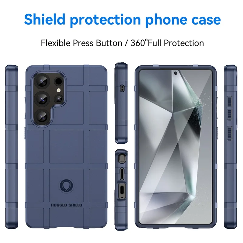 Voor Samsung Galaxy S25 Ultra Hoesje Rasterdesign Zachte TPU Krasvaste Telefoonhoes - Blauw