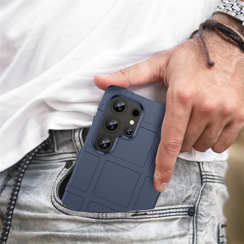 Voor Samsung Galaxy S25 Ultra Hoesje Rasterdesign Zachte TPU Krasvaste Telefoonhoes - Blauw