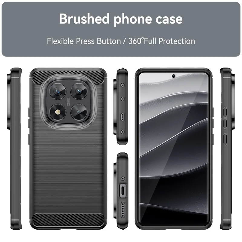 Per Xiaomi Redmi Note 14 Pro 5G Case Carbon Fiber Texture TPU Brushed Phone Cover - Nero