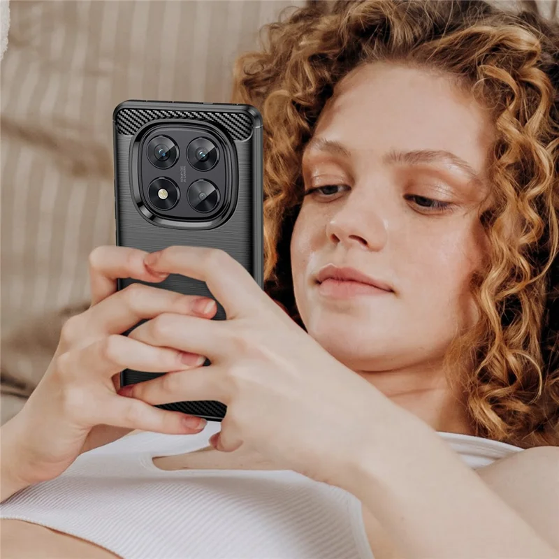 Per Xiaomi Redmi Note 14 Pro 5G Case Carbon Fiber Texture TPU Brushed Phone Cover - Nero