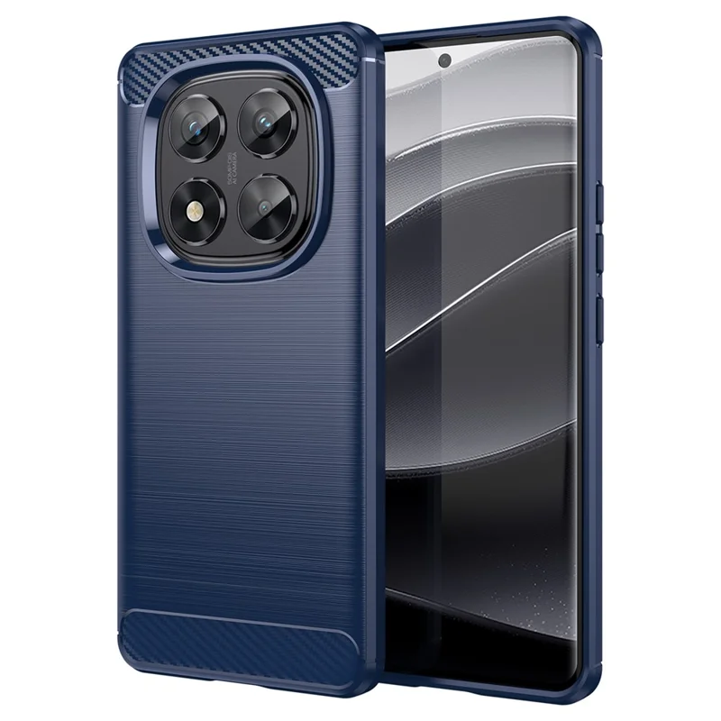 For Xiaomi Redmi Note 14 Pro 5G / Poco X7 5G Case Carbon Fiber Texture TPU Brushed Phone Cover - Blue