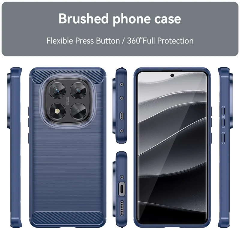 For Xiaomi Redmi Note 14 Pro 5G / Poco X7 5G Case Carbon Fiber Texture TPU Brushed Phone Cover - Blue