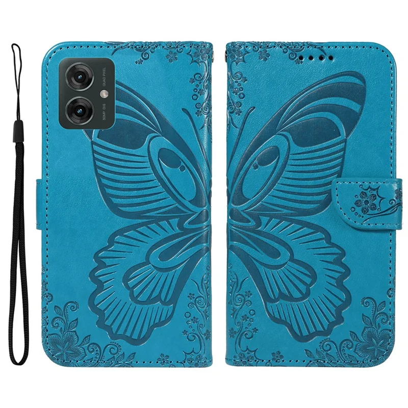 Voor Motorola Moto G55 5G Hoesje Vlinderpatroon Leren Portemonnee Flip Hoesje - Blauw