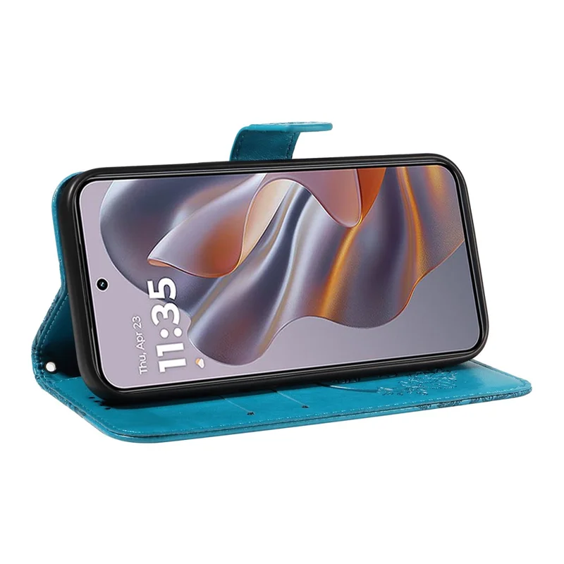 Voor Motorola Moto G55 5G Hoesje Vlinderpatroon Leren Portemonnee Flip Hoesje - Blauw