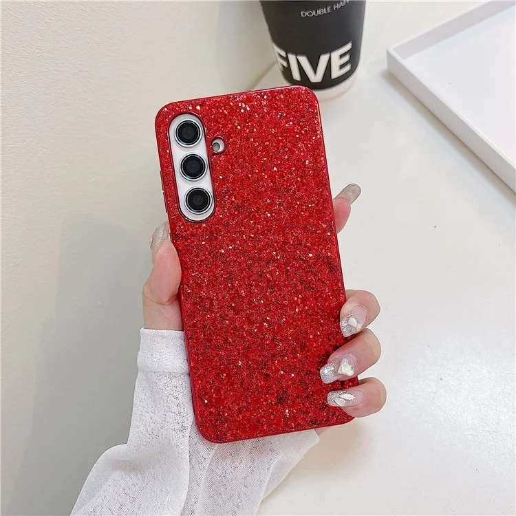For Samsung Galaxy S24 FE Case TPU + PC Sparkling Glitter Phone Back Cover - Red