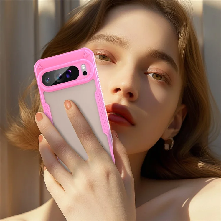 For Google Pixel 9 Pro XL Case PC+TPU Semi-Transparent Frosted Finish Protective Phone Cover - Pink