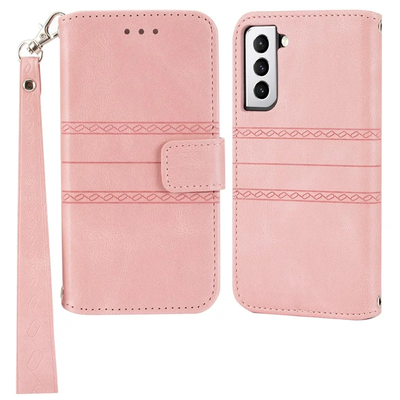 Voor Samsung Galaxy S25+ Hoesje Portemonnee Skintouch Leer Geprent Telefoonhoes - Roze