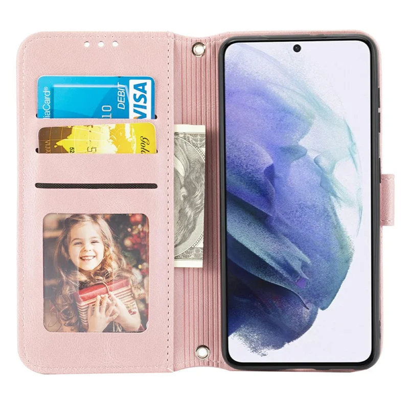 Voor Samsung Galaxy S25+ Hoesje Portemonnee Skintouch Leer Geprent Telefoonhoes - Roze