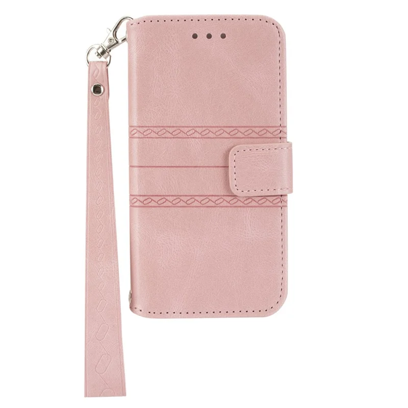 Voor Samsung Galaxy S25+ Hoesje Portemonnee Skintouch Leer Geprent Telefoonhoes - Roze