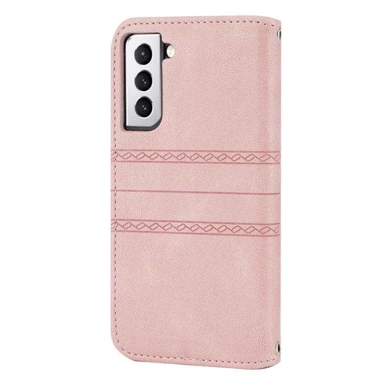Voor Samsung Galaxy S25+ Hoesje Portemonnee Skintouch Leer Geprent Telefoonhoes - Roze