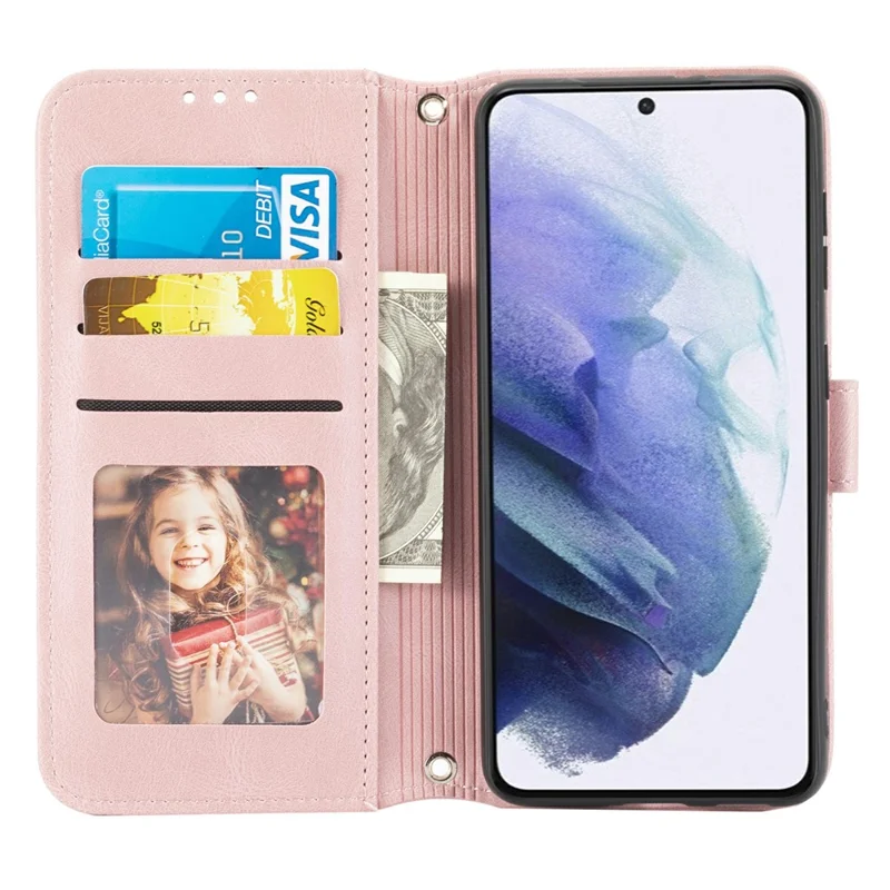 For Samsung Galaxy S25 Case Wallet Skin-Touch Leather Imprinted Phone Cover - Pink

Für Samsung Galaxy S25 Hülle Wallet Skin-Touch Leder geprägte Handyhülle - Pink