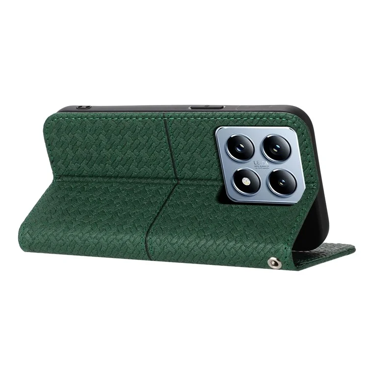 Capa para Xiaomi 14T Pro, textura trançada, couro PU, capa de carteira para celular - Verde escuro