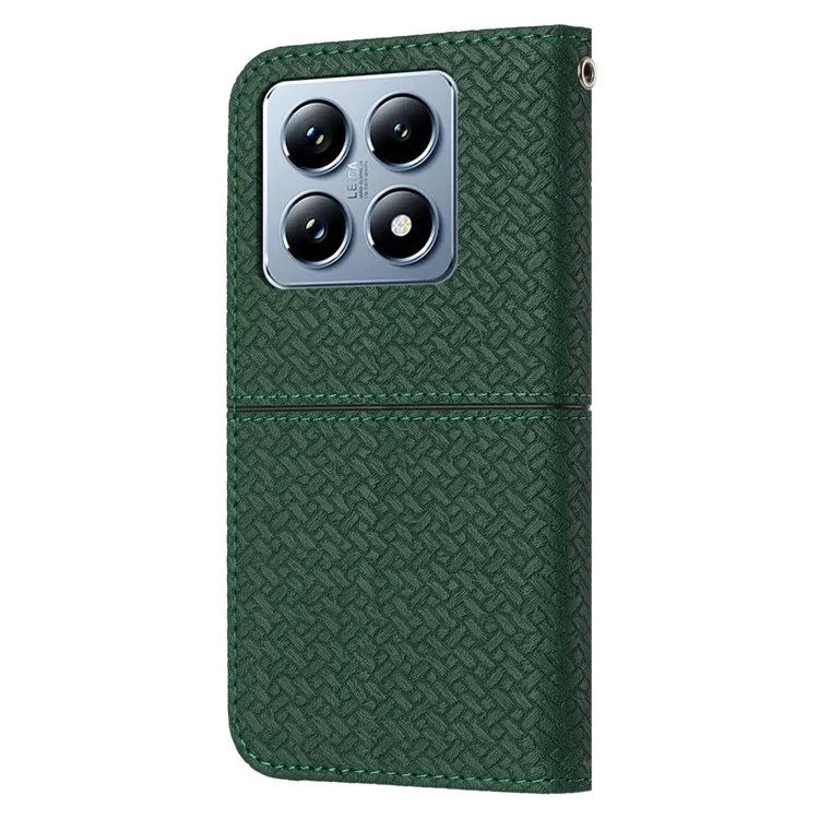Capa para Xiaomi 14T Pro, textura trançada, couro PU, capa de carteira para celular - Verde escuro