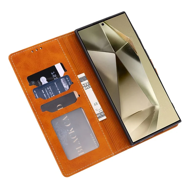 Für Samsung Galaxy S25 Ultra Hülle Happy Cat Muster geprägter Leder-Wallet-Telefonhülle - Gelb