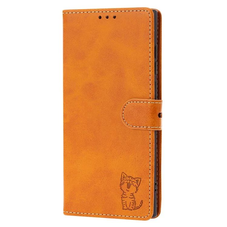 Für Samsung Galaxy S25 Ultra Hülle Happy Cat Muster geprägter Leder-Wallet-Telefonhülle - Gelb