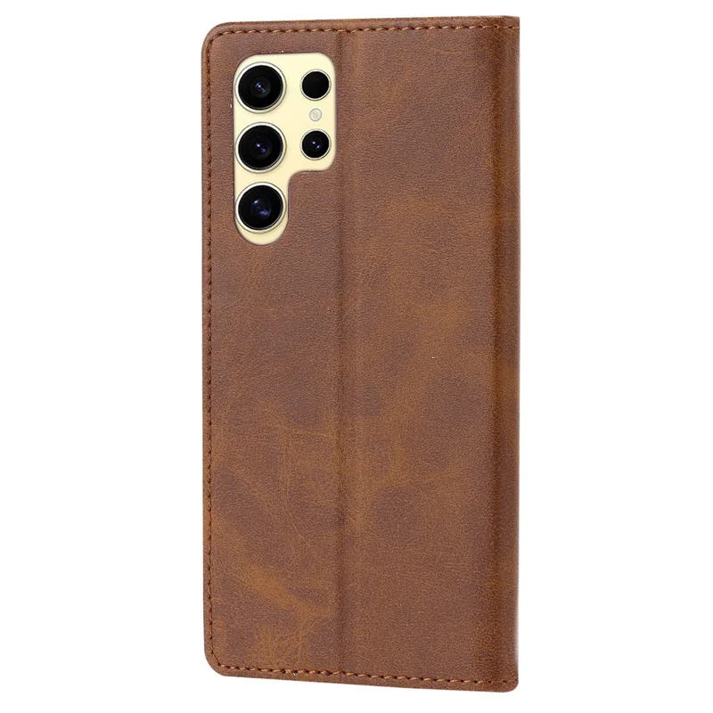 For Samsung Galaxy S25 Ultra Case Happy Cat Pattern Imprinted Leather Wallet Phone Cover - Brown