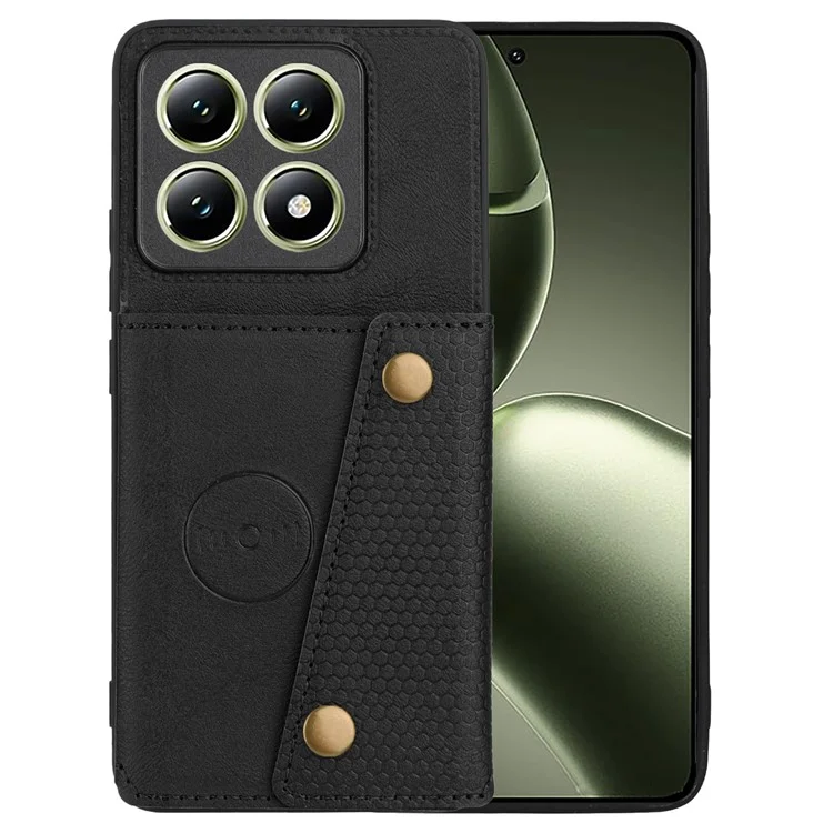 For Xiaomi 14T Pro Case Card Slots Kickstand Leather + TPU Phone Cover - Black