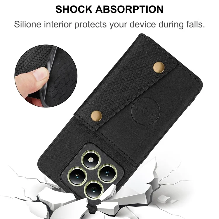 For Xiaomi 14T Pro Case Card Slots Kickstand Leather + TPU Phone Cover - Black