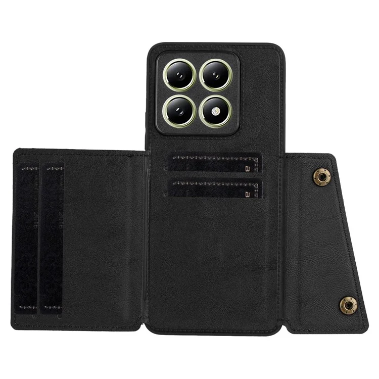 For Xiaomi 14T Pro Case Card Slots Kickstand Leather + TPU Phone Cover - Black