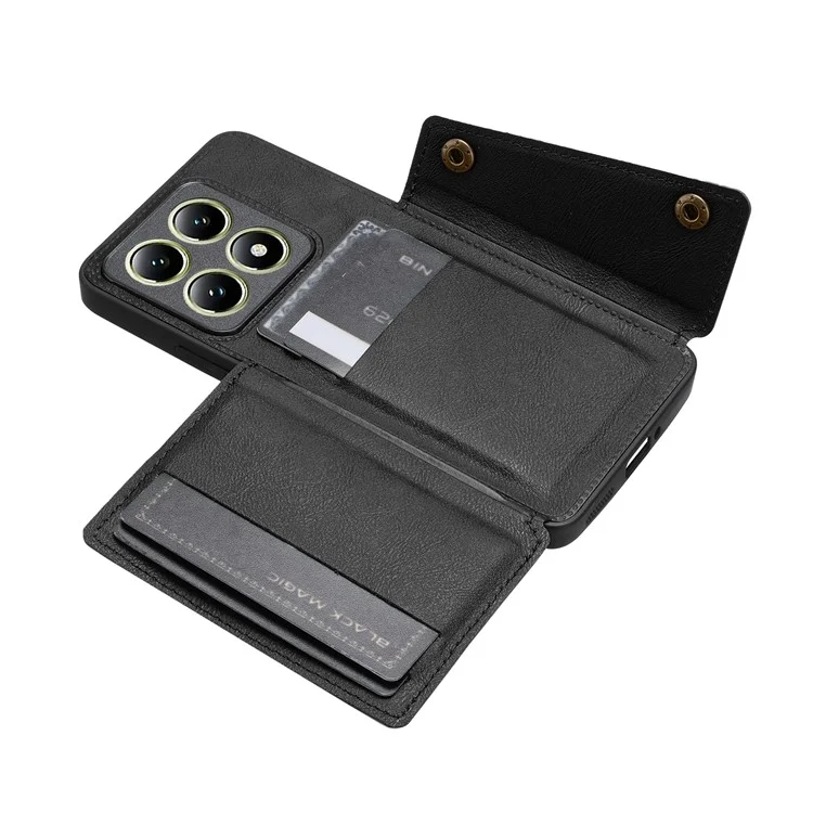 For Xiaomi 14T Pro Case Card Slots Kickstand Leather + TPU Phone Cover - Black