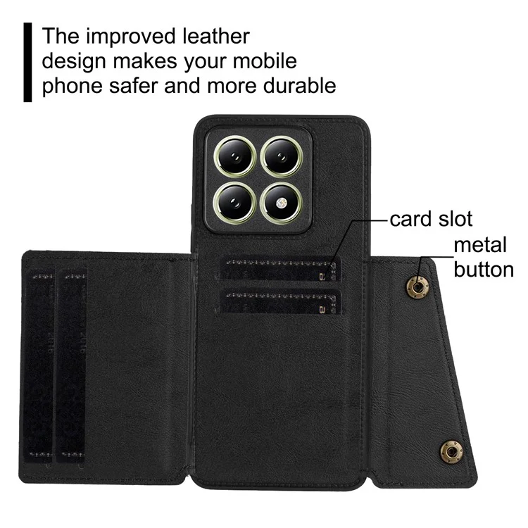 For Xiaomi 14T Pro Case Card Slots Kickstand Leather + TPU Phone Cover - Black