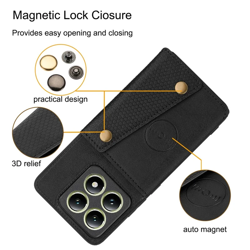 For Xiaomi 14T Case Card Slots Kickstand Leather + TPU Phone Cover - Black