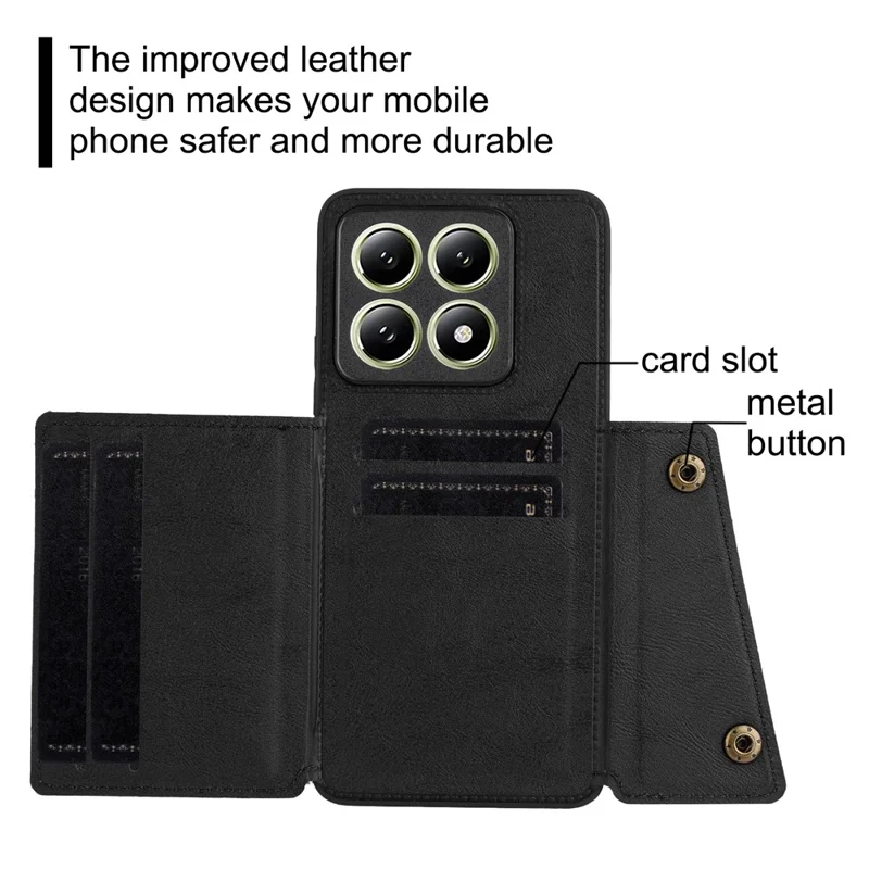 For Xiaomi 14T Case Card Slots Kickstand Leather + TPU Phone Cover - Black
