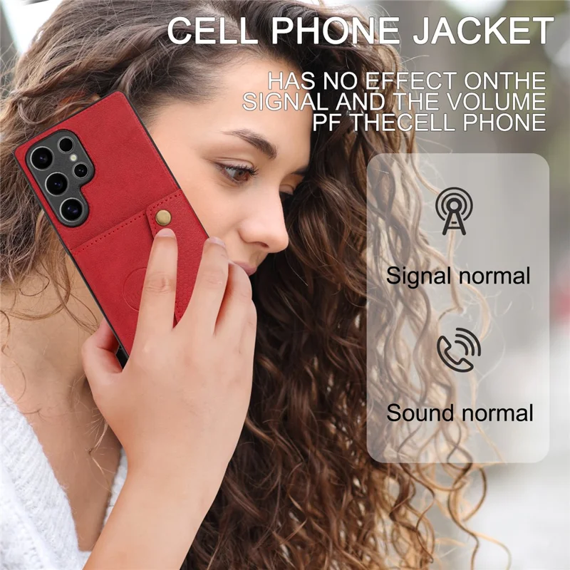 For Samsung Galaxy S25 Ultra Case Card Slots Kickstand Leather + TPU Phone Cover - Red