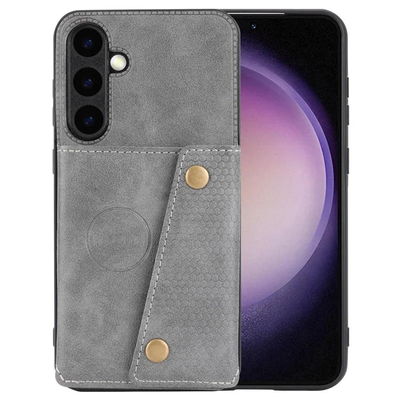 Voor Samsung Galaxy S25+ Hoesje met Kaartslots en Steunbeentje in Leer + TPU - Grijs