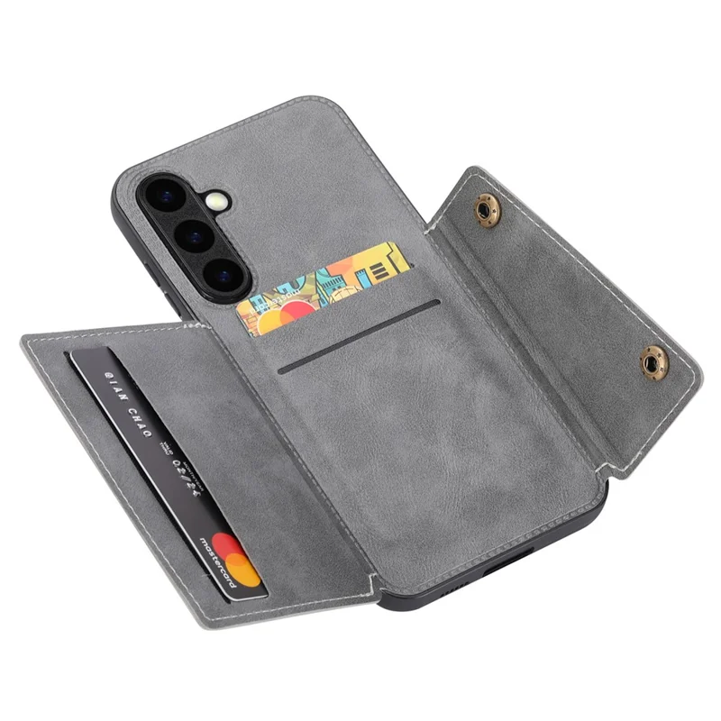 Voor Samsung Galaxy S25+ Hoesje met Kaartslots en Steunbeentje in Leer + TPU - Grijs