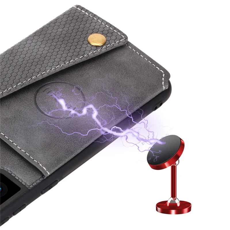 Voor Samsung Galaxy S25+ Hoesje met Kaartslots en Steunbeentje in Leer + TPU - Grijs