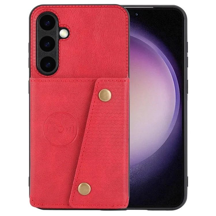 For Samsung Galaxy S25 Case Card Slots Kickstand Leather + TPU Phone Cover - Red