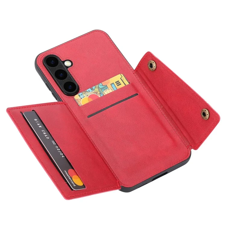 For Samsung Galaxy S25 Case Card Slots Kickstand Leather + TPU Phone Cover - Red