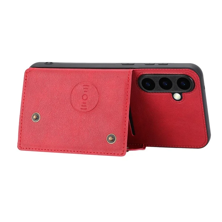 For Samsung Galaxy S25 Case Card Slots Kickstand Leather + TPU Phone Cover - Red