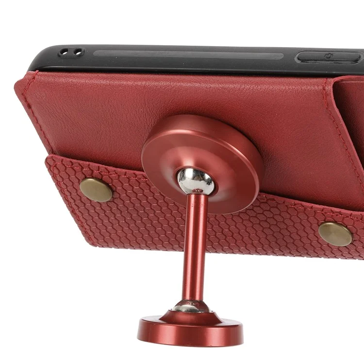 For Samsung Galaxy S25 Case Card Slots Kickstand Leather + TPU Phone Cover - Red