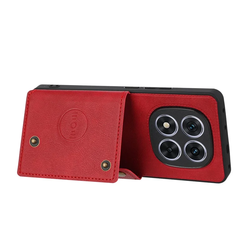 For Xiaomi Redmi Note 14 Pro 5G / Poco X7 5G Case Card Slots Kickstand Leather + TPU Phone Cover - Red