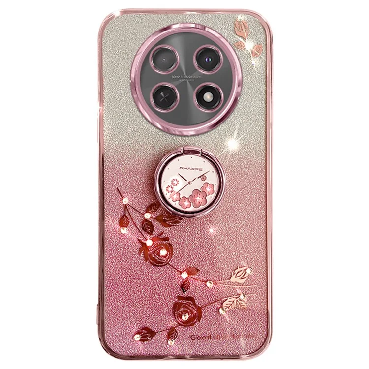 KADEM For Honor X60 Pro 5G / X9c 5G / Magic7 Lite 5G Case Ring Kickstand TPU Flowers Phone Cover Gradient Glitter - Rose Gold