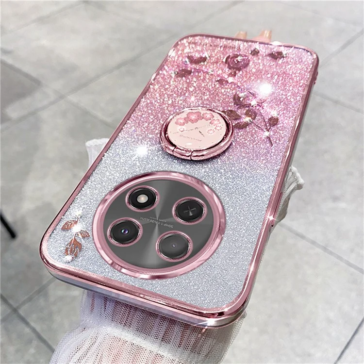 KADEM For Honor X60 Pro 5G / X9c 5G / Magic7 Lite 5G Case Ring Kickstand TPU Flowers Phone Cover Gradient Glitter - Rose Gold
