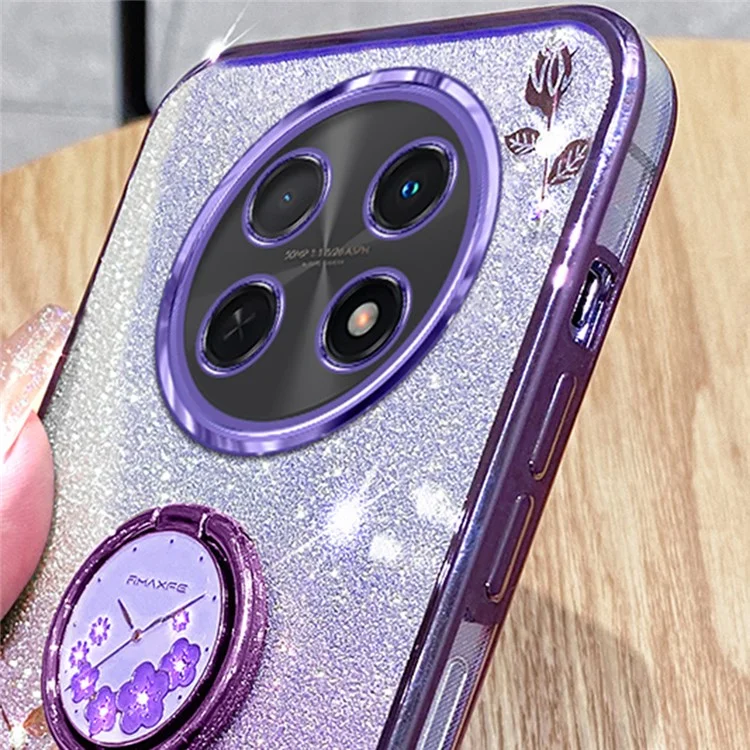 KADEM For Honor X60 Pro 5G / X9c 5G / Magic7 Lite 5G Case Ring Kickstand TPU Flowers Phone Cover Gradient Glitter - Rose Gold