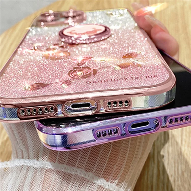 KADEM For Honor X60 Pro 5G / X9c 5G / Magic7 Lite 5G Case Ring Kickstand TPU Flowers Phone Cover Gradient Glitter - Rose Gold