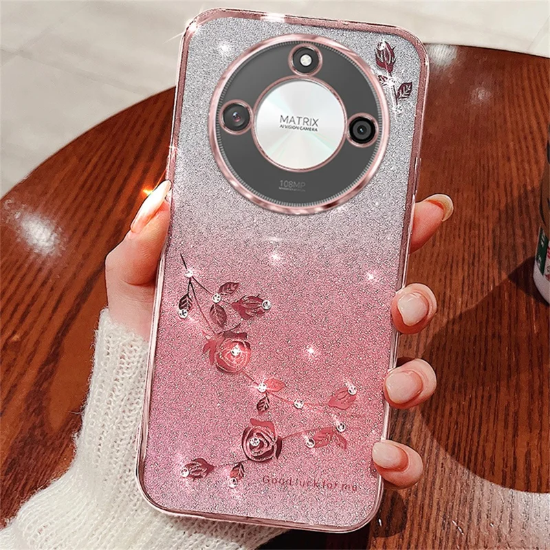 KADEM For Honor X60 5G Case Flower TPU Flexible Gradient Phone Cover - Rose Gold