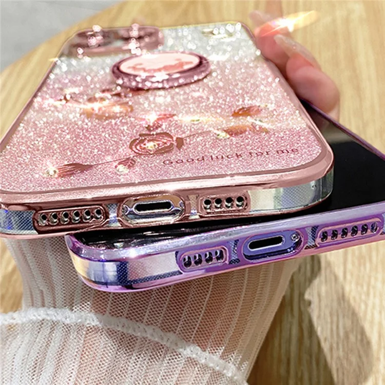 Capa KADEM For Honor X60 5G com suporte em anel, TPU, flores e brilho degradê - Rosa Gold
