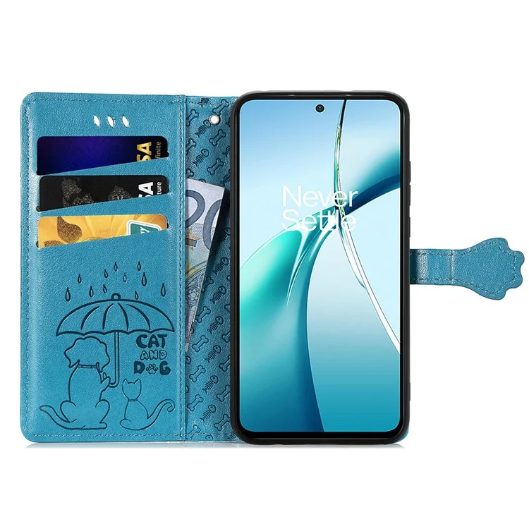 Flip cover for Motorola Edge 50 Neo 5G made of faux leather with a cute pattern of cats and dogs - blue
