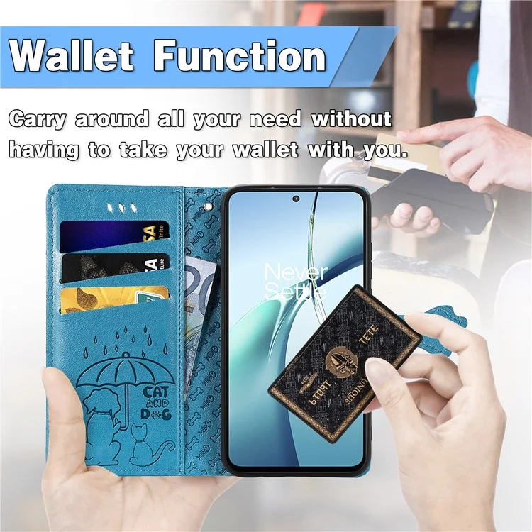 Flip cover for Motorola Edge 50 Neo 5G made of faux leather with a cute pattern of cats and dogs - blue