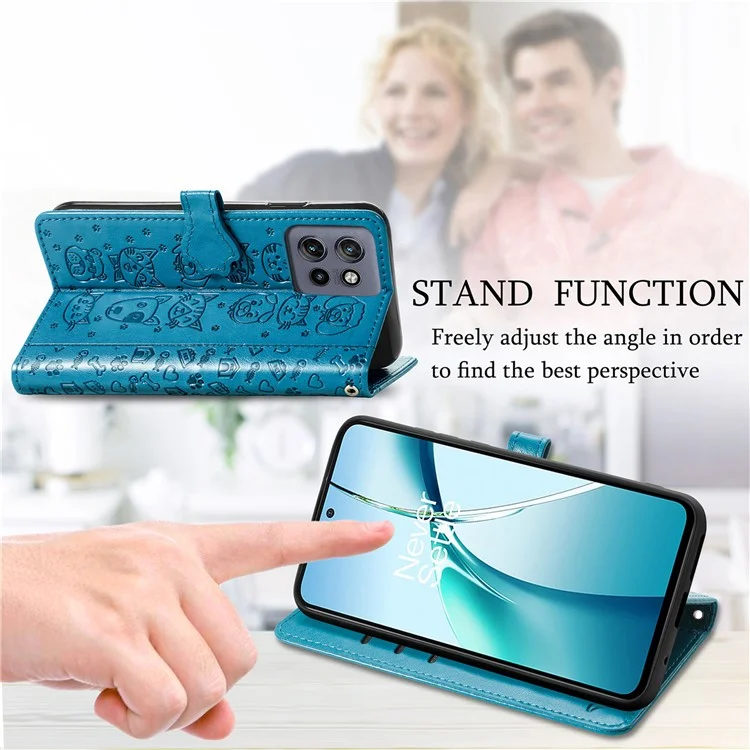 Flip cover for Motorola Edge 50 Neo 5G made of faux leather with a cute pattern of cats and dogs - blue