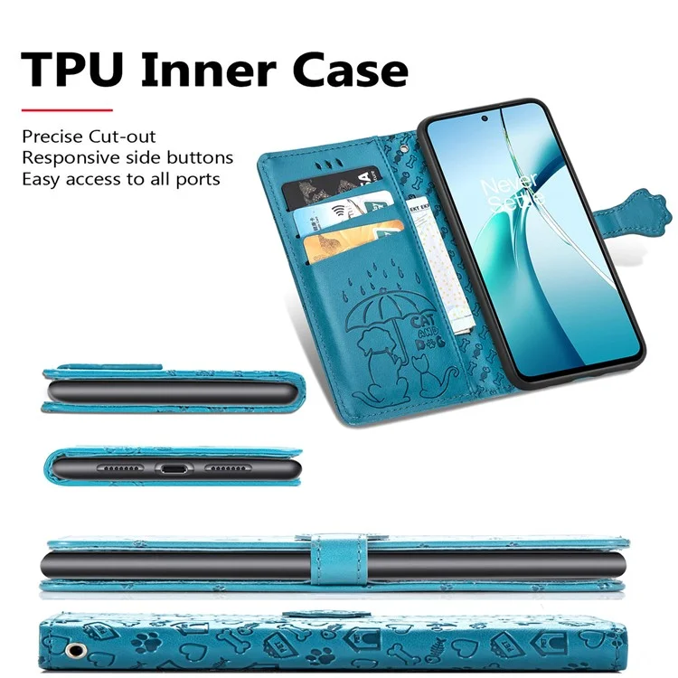 Flip cover for Motorola Edge 50 Neo 5G made of faux leather with a cute pattern of cats and dogs - blue