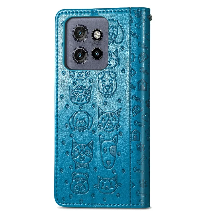 Flip cover for Motorola Edge 50 Neo 5G made of faux leather with a cute pattern of cats and dogs - blue
