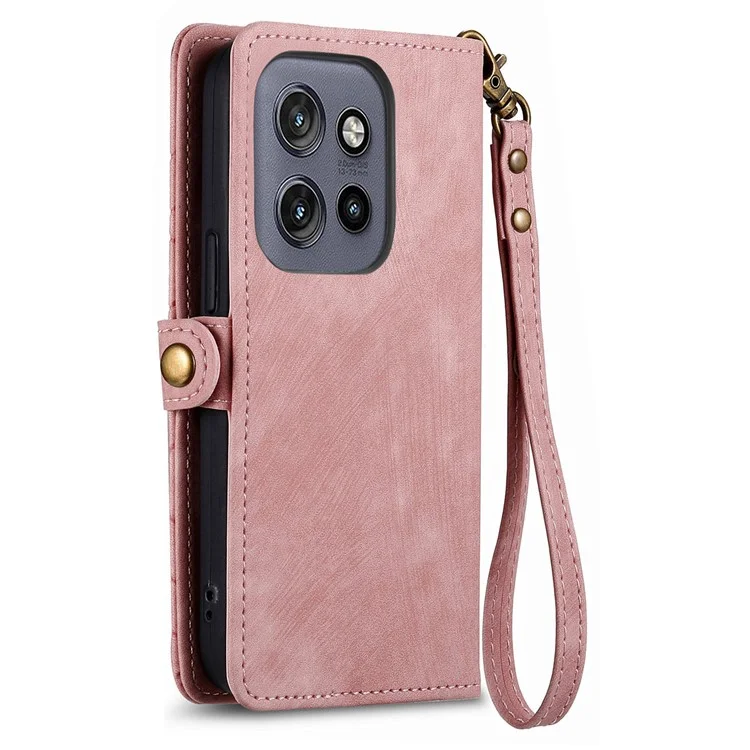 Étui portefeuille à fermeture éclair avec motif géométrique pour Motorola Edge 50 Neo 5G - Rose